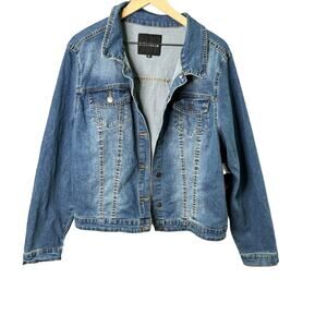 Beta House Womens Plus Size 2X Blue Denim‎ Jacket Button Front Pockets NWT